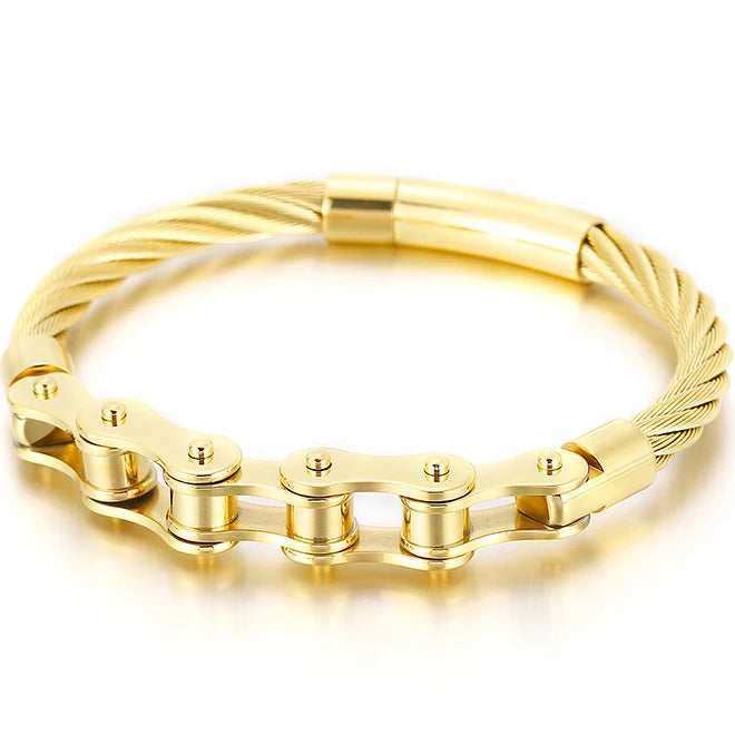Black Stainless Steel Men's Bracelet Gold Color Handmade Braided Bicycle Motorcycle Chain Bracelets For Men Male Hand