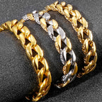 Luxury Gold Color Stainless Steel Bracelet for Man 12MM Wide On Hand Chain Homme Armband Men's Wristband Boyfriend