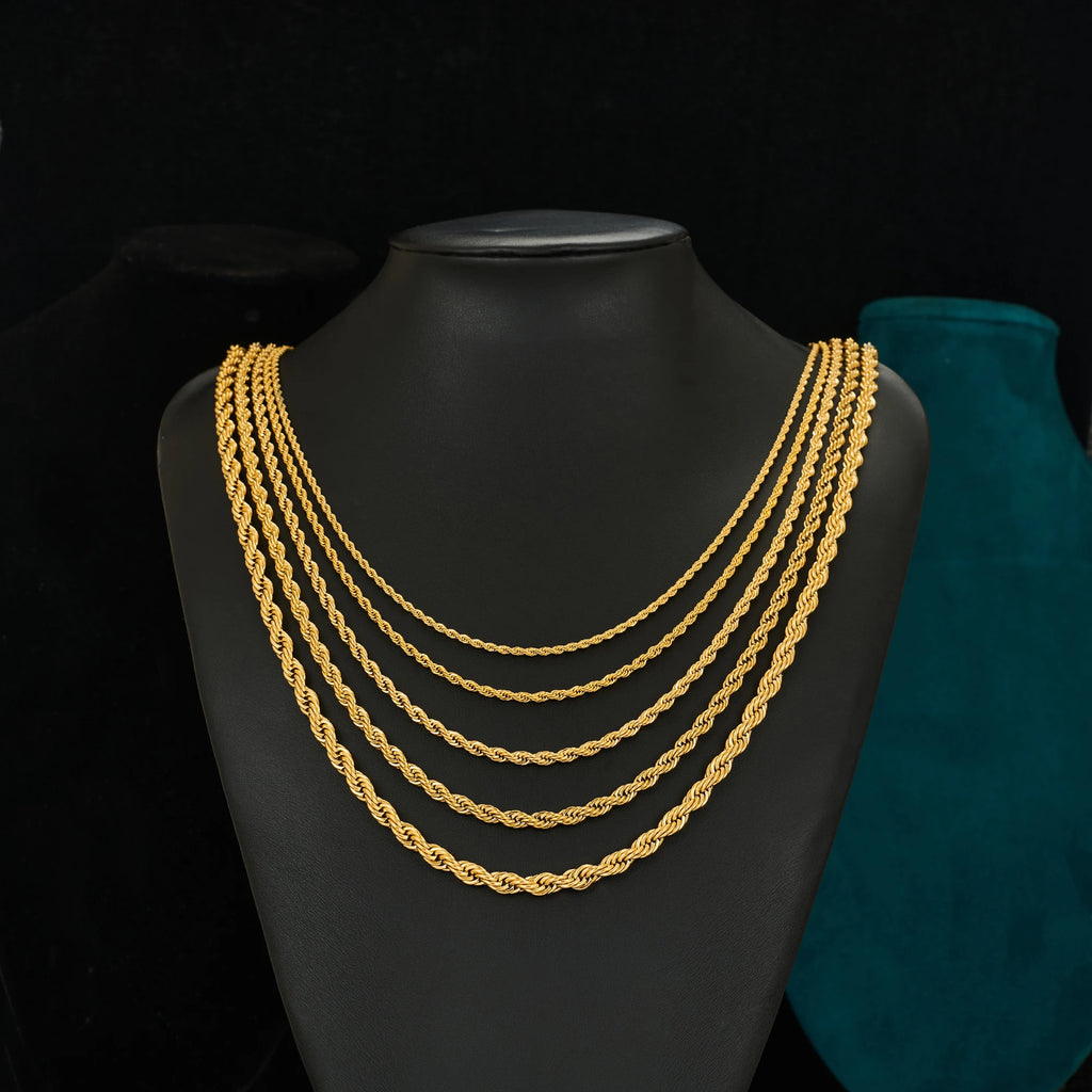 Gold Twisted Rope Chain Choker Necklace 6mm — Stainless Steel