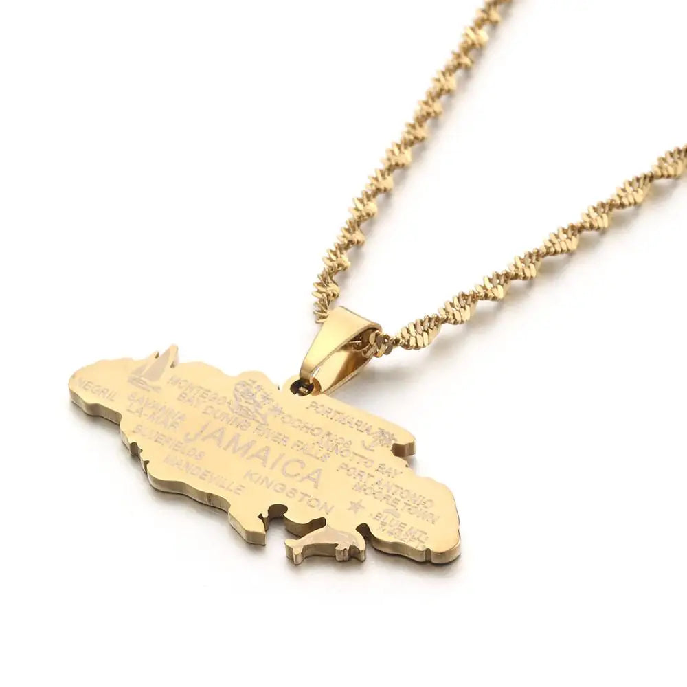 Jamaica Map Pendant Necklace — Gold