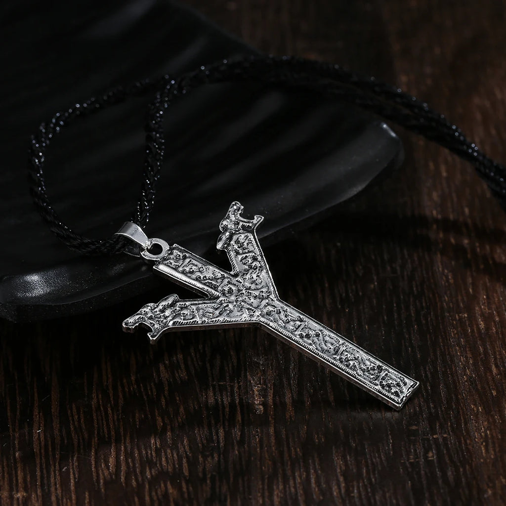 Viking Rune Algiz Double Wolf Pendant — Stainless Steel