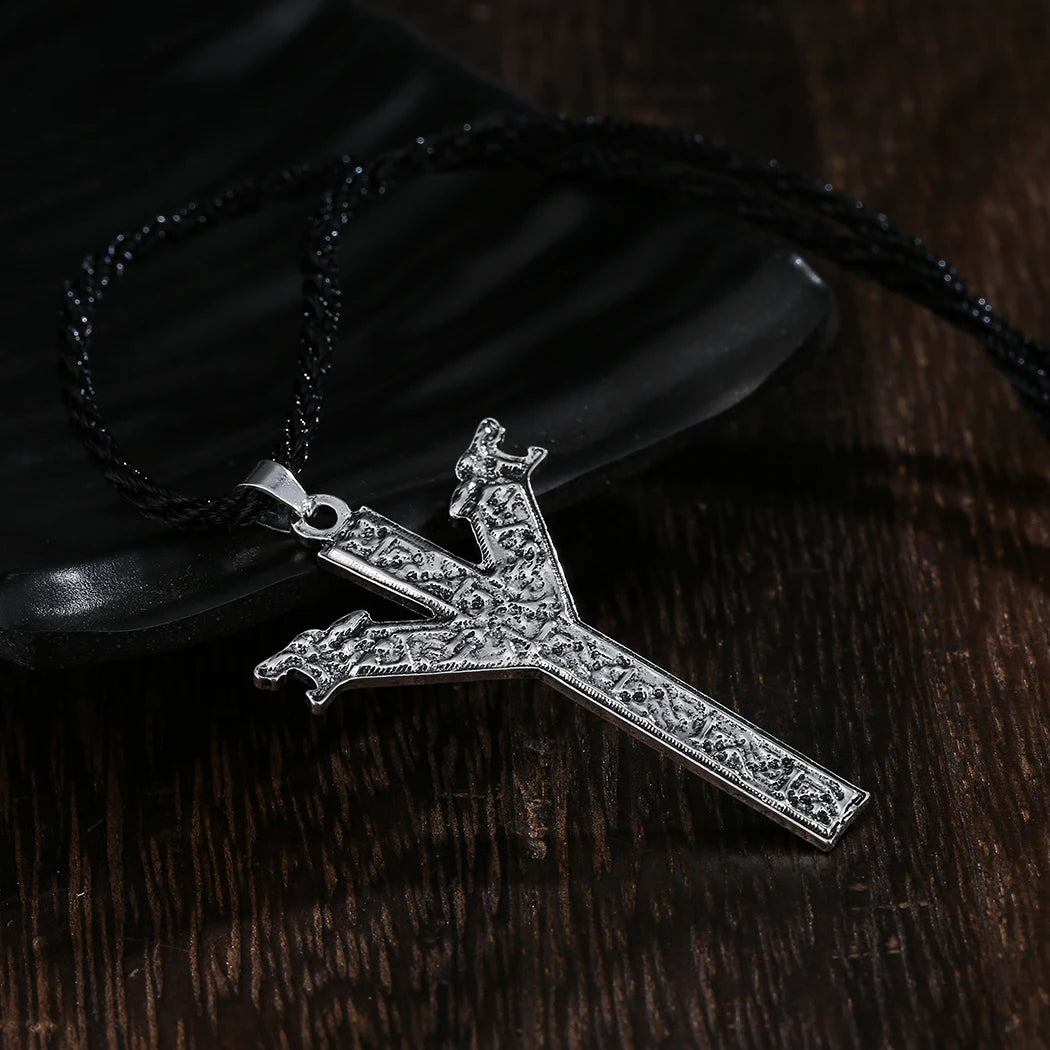 Viking Rune Algiz Double Wolf Pendant — Stainless Steel