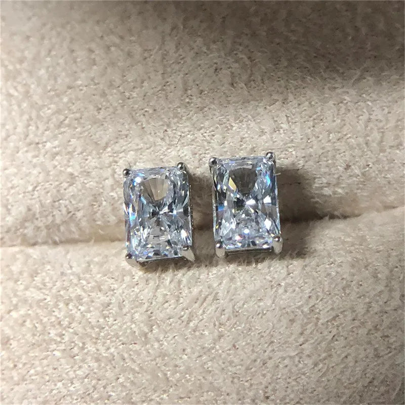 Iced Out Rectangular CZ Stud Earrings for Women — Minimalist