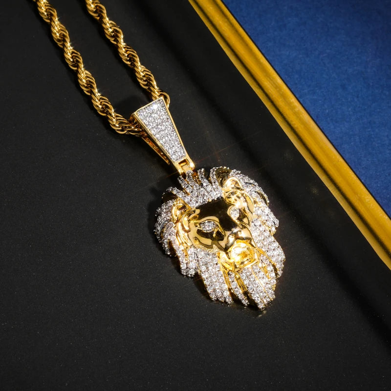 Iced Out Micro Pave Lion Head Pendant — Gold