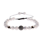 Black CZ Pave Ball Beaded Bracelet for Men — Adjustable Weave
