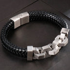 Friendship Man Bracelets Stainless Steel Braided Genuine Leather Wristband Boys Cuff Bracelet Men Jewellery Gifts For