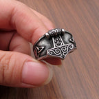 Vintage Viking Mjolnir Thor's Hammer Ring Men Nordic 316L Stainless Steel Odin Celtics Knot Amulet Ring Jewelry Gift