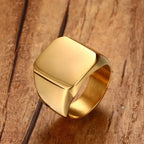 Vnox Stylish Signet Rings for Men, Male Pinky Ring with Black Square CZ Stone,Gold Color Stainless Steel Metal Jewelry