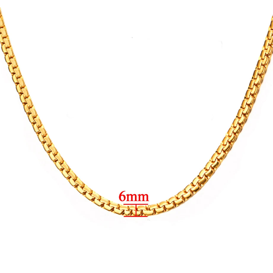 Mens Chain 6MM Long Necklace for Men 20" 23" 26" Gold Color Stainless Steel Flat Snake Chain Necklaces Men Chain