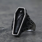 Unique Zombie Vampire Skull Biker Men's Ring Black Stainless Steel Punk Coffin Rings For Men Gothic Ring Wholesale Jewelry Gift