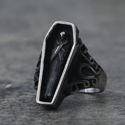 Unique Zombie Vampire Skull Biker Men's Ring Black Stainless Steel Punk Coffin Rings For Men Gothic Ring Wholesale Jewelry Gift