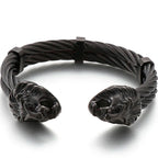 Gothic Gold Color Stainless Steel Wolf Lion Head Open Bangle Cuff Bracelet For Man Men's Boys On Hand Jewellery