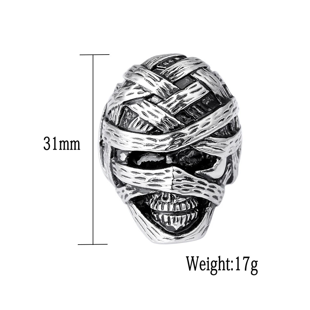 Ancient Egyptian Mummy Skull Ring For Men Punk Retro Egyptian Stainless Steel Biker Ring Hip Hop Rock Jewelry Store