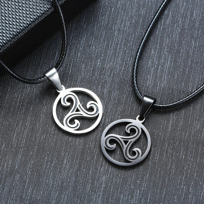 Triskelion Triple Spiral Pendant — Stainless