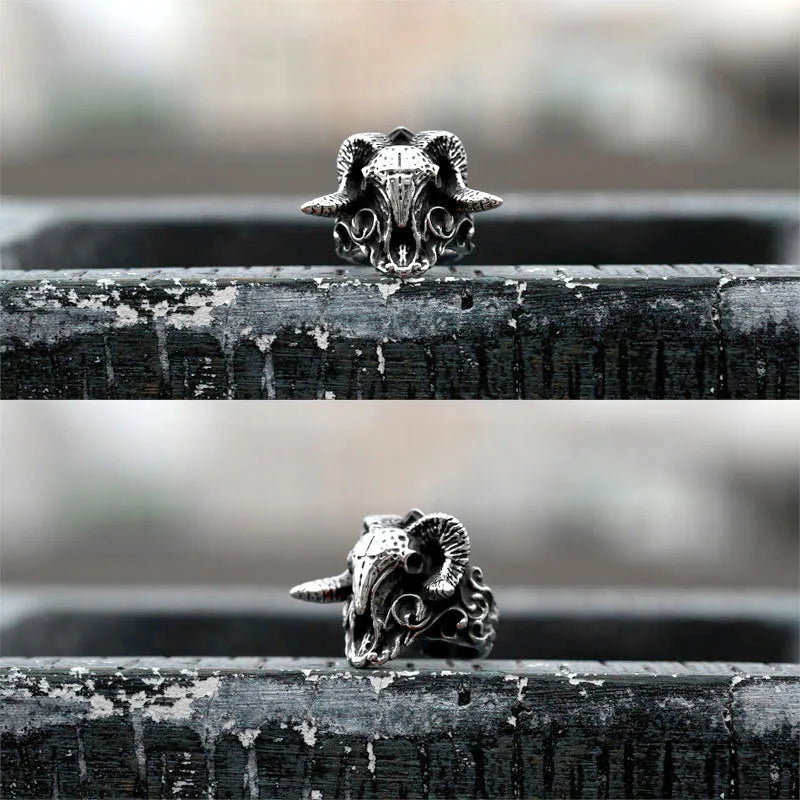 Beier 316L Stainless Steel Ancient dish Sheep cattle head Skull Ring Messenger of hell satan Personality Fashion
