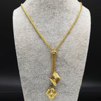 Geometric Gold Long Chain Necklace — Stainless Steel