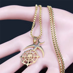 Gold Statement Long Pendant Necklace — Stainless Steel