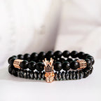 Luxury Men Stone Beads Skull Erkek Bileklik Bracelet Set Black CZ Crown Copper Bracelets For Women Pulseras Mujer