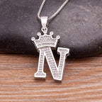 Nidin Luxury A-Z Crown Alphabet Pendant Chain Necklace Punk Style Lucky Initial Name Jewelry Fine Party Wedding