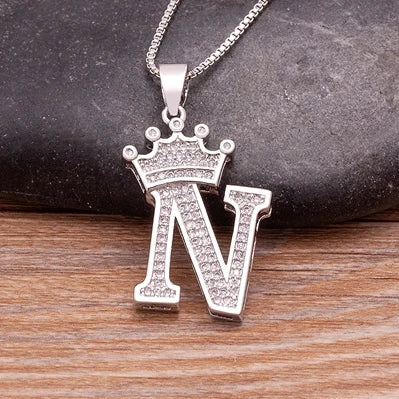 Nidin Luxury A-Z Crown Alphabet Pendant Chain Necklace Punk Style Lucky Initial Name Jewelry Fine Party Wedding
