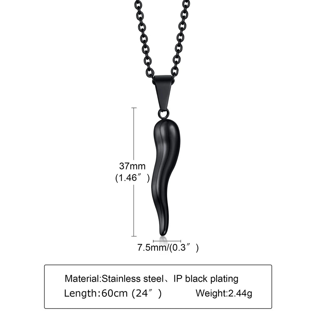 Italian Horn Charm Pendant Necklace — Stainless Steel