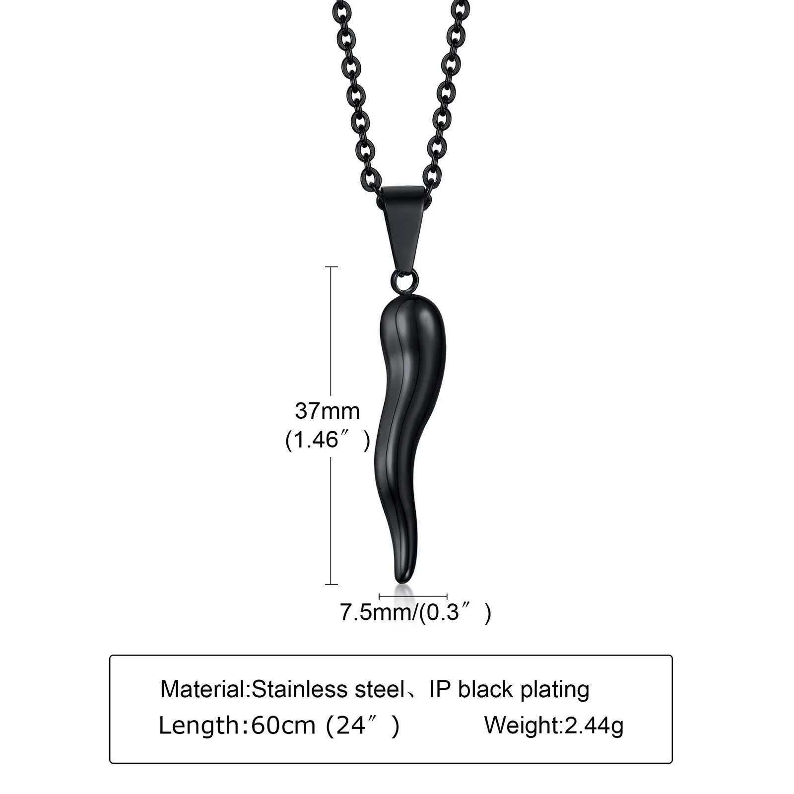 Italian Horn Charm Pendant Necklace — Stainless Steel