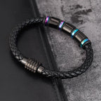 Punk Threaded Button Metal Weaving Bracelet for Men Women Stainless Steel Twining Classic Style Charm Black High Quality