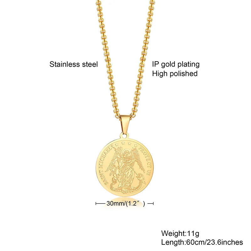 Men Necklace,Seal of the Seven Archangels Necklaces,Stainless Steel The 7 Archangels Sigil, Solomon Kabbalah Amulet Pendants