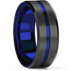 Fashion Men’s Silver Color Black Stainless Steel Ring Groove Multi-Faceted Ring For Men Women Engagement Ring Anniversary Gifts
