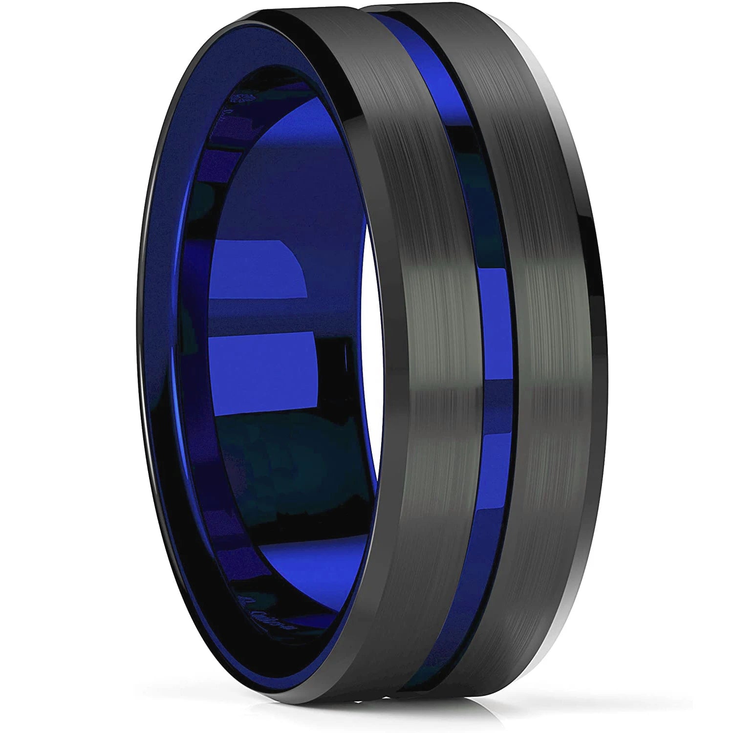 Fashion Men’s Silver Color Black Stainless Steel Ring Groove Multi-Faceted Ring For Men Women Engagement Ring Anniversary Gifts