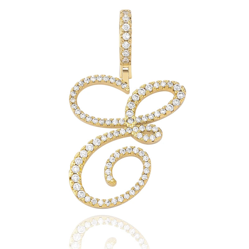 TOPGRILLZ New A-Z Cursive Letters Name Pendant&Necklace Iced Out Cubic Zircon Gold Silver Color Charm  Hip Hop Jewelry