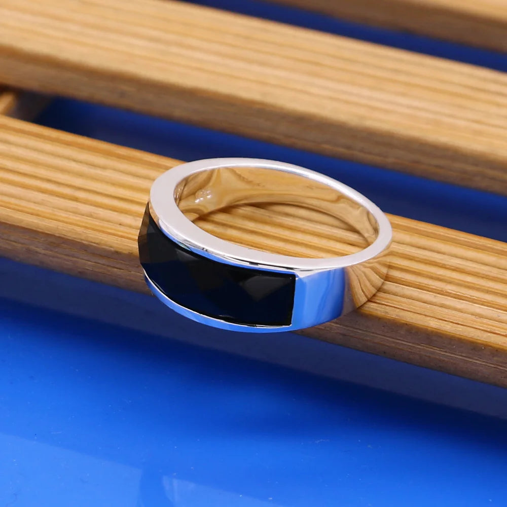 Retro 925 Sterling Silver Ring Unisex Fashion Black Agate Stone Ring Atmopheric Jewelry for Boyfriend Gifts