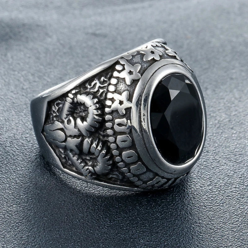 Vintage Gothic Style Big Black Red Blue Stone Ring For Men And Women Stainless Steel All Seeing Eyes Ring Baphomet Pagan Jewelry
