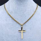 Christian Hip Hop Stainless Steel Jesus Cross Chain Necklace for Women Men Gold Color Statement Necklace Jewelry collier croix