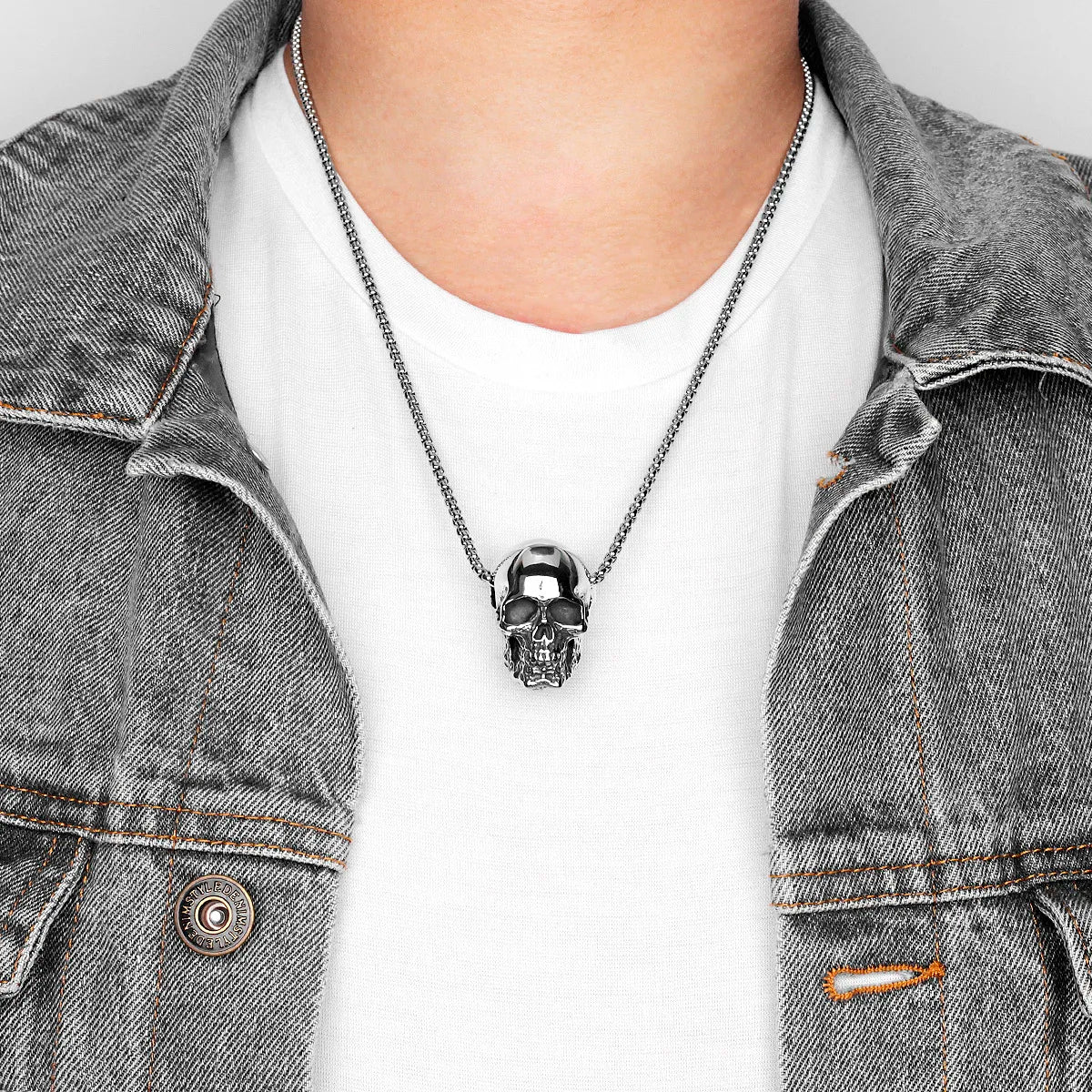 Gothic Reality Skull Stainless Steel Men Necklaces Pendants Chain Punk for Boyfriend Male Jewelry Creativity Gift