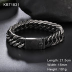 Fongten Retro Black Bracelet For Men Cuban Chain Stainless Steel Heavy Wide Curb Bracelets Bangle Male Jewelry