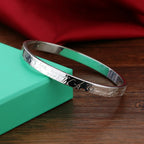 Blessing Inscription Letter Engraved Bracelet Bangle for Women Unisex Fine 925 Sterling Silver Clasp Fit Bracelet Jewelry Gift