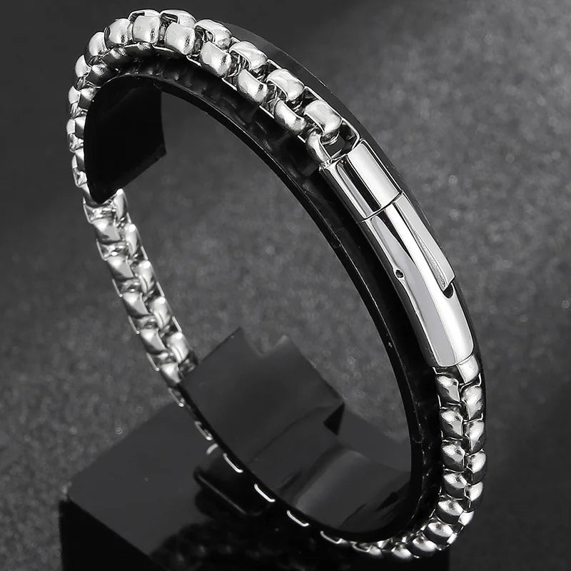 6MM Chain Men's Bracelet Man Gold Color Stainless Steel Boys Bracelets On Hand Engraveable Mannen Armband Jewellery