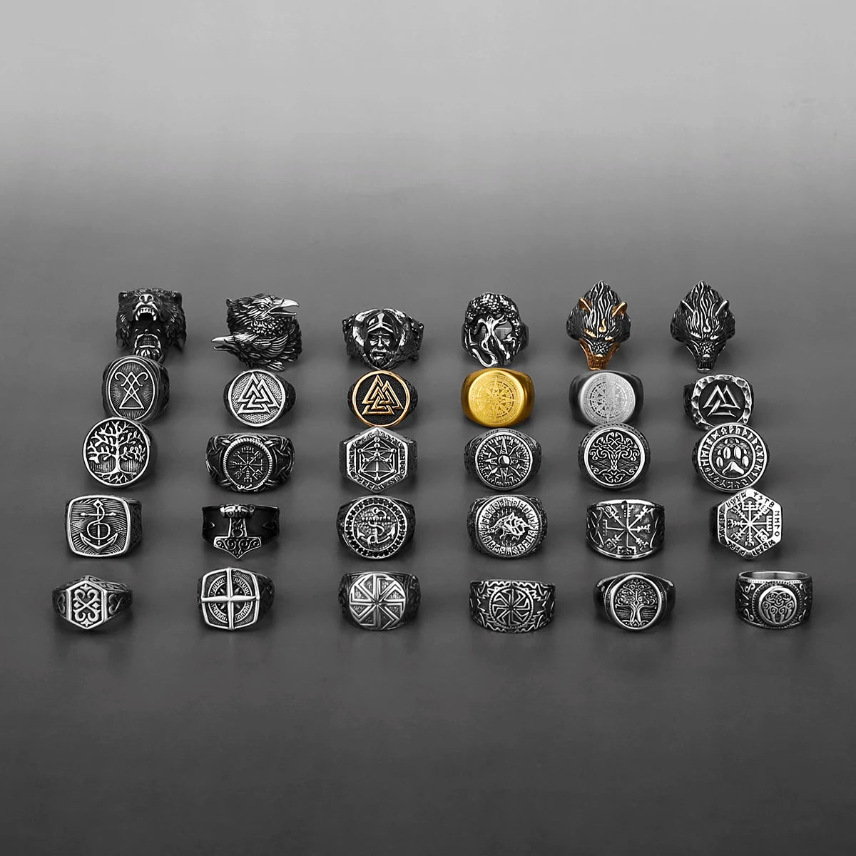 Nordic Viking Stainless Steel Ring Anchor Compass Tree of Life Viking Rune Wolf Men and Women Ring Jewelry Factory