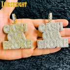 New Cash Ova Broke Pendant Necklace Hiphop Rock Iced Out Bling 5A Zircon Silver Color Cz Tennis Chain Letter Charm Men