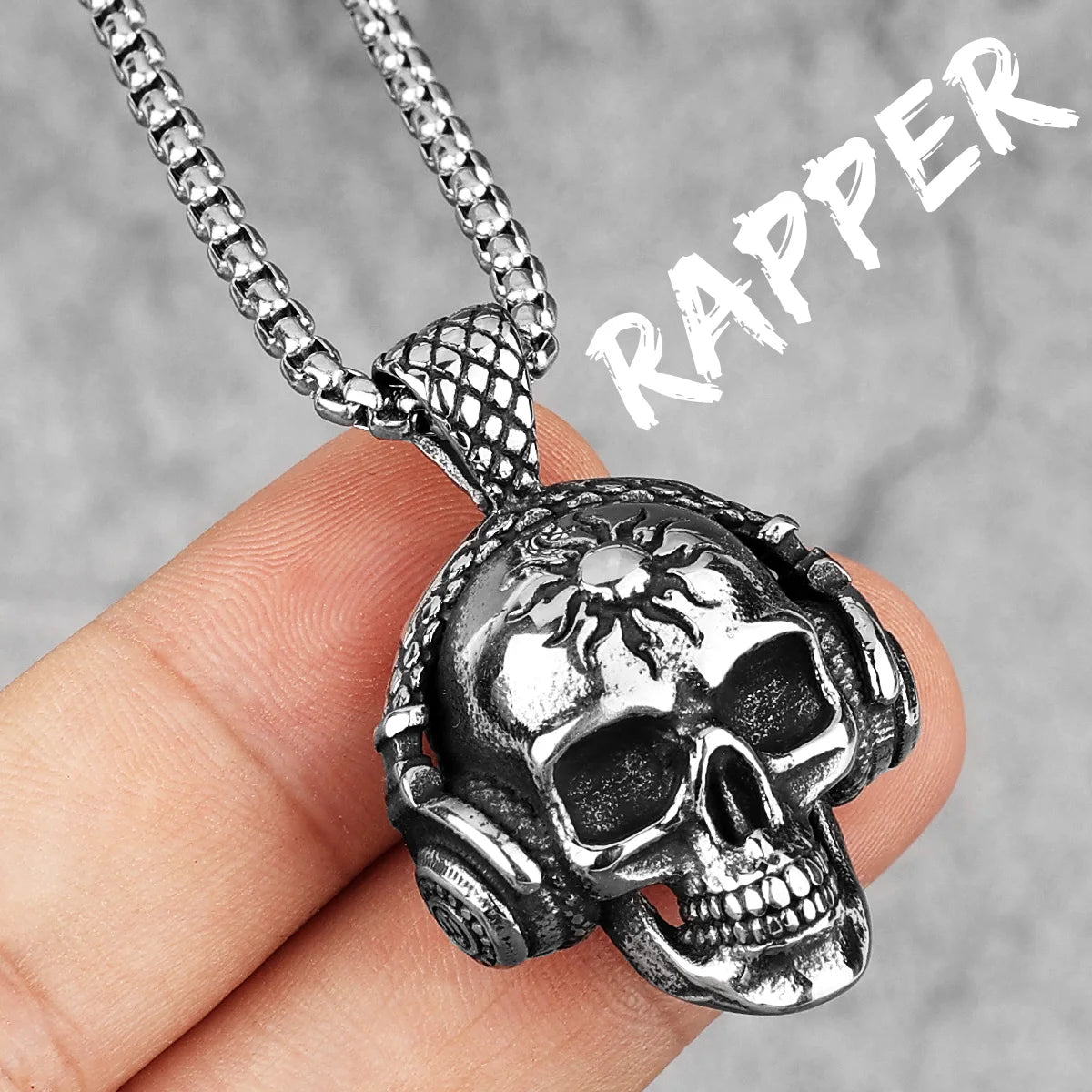 Headphone Skull Pendant Necklace — Stainless Steel