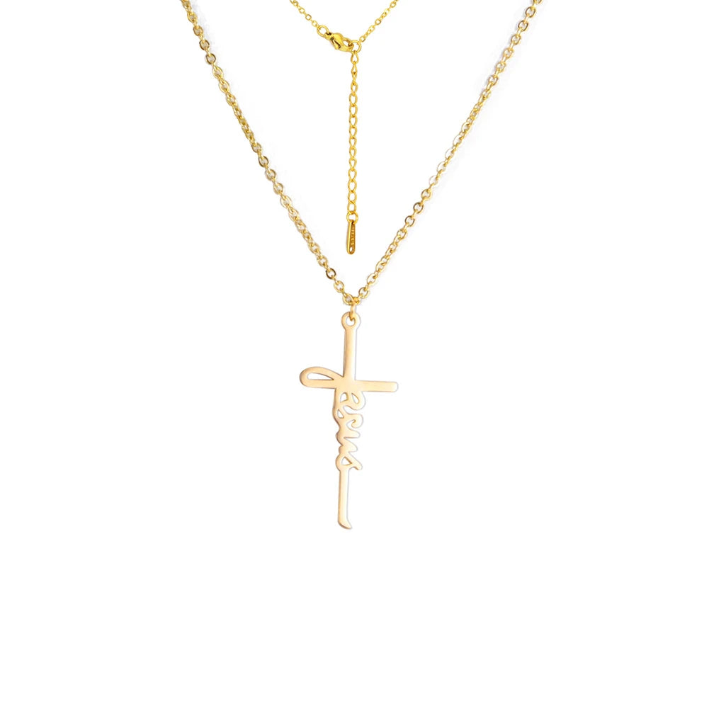 Skyrim Jesus Cross Pendant Necklace for Women Men Stainless Steel Neck Chains Religious Christian Savior Faith Jewelry Gifts