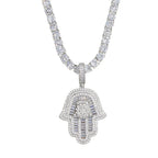 New Hamsa Hand Pendant Necklace 5mm Tennis Chain Hip Hop Iced Out Cubic Zirconia Sliver Color 5A CZ Stone Charm Jewelry