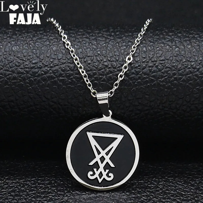 Sigil Lucifer Enamel Pendant Necklace — Stainless Steel
