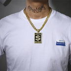 Goth Dollar Sign 'Cash Money Records' Iced out Pendant Necklace with Cuban Chain Hip Hop Jewelry for Street Style Rapper Gift