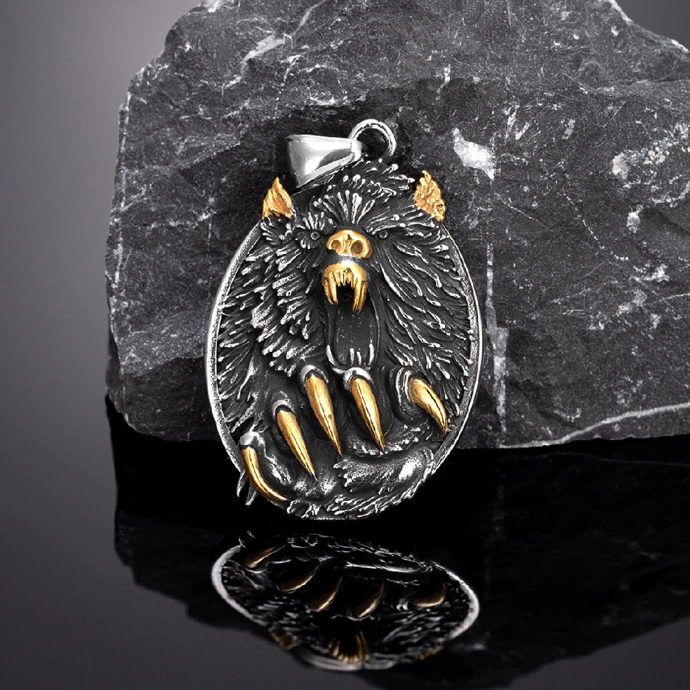 Viking Fenrir Wolf Claw Necklace Odin Norse Rune Gold Color Stainless Steel Pendant Amulet Retro Icelandic Jewelry Gift
