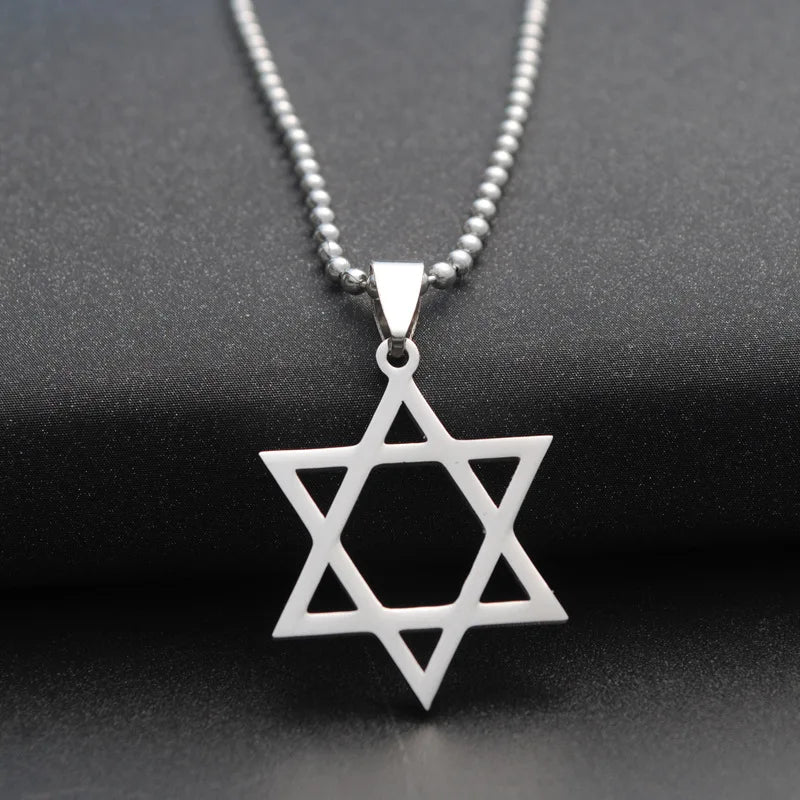 Star of David Beaded Chain Necklace — Stainless Steel