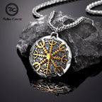 Never Fade Norse Compass Gold Color Necklace Men Vikings Runes Stainless Steel Trident Vegvisir Amulet Pendant