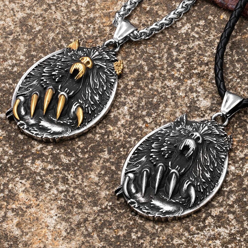 Viking Fenrir Wolf Claw Necklace Odin Norse Rune Gold Color Stainless Steel Pendant Amulet Retro Icelandic Jewelry Gift