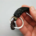 Obsidian Wolf Head Keychain — Stainless Steel